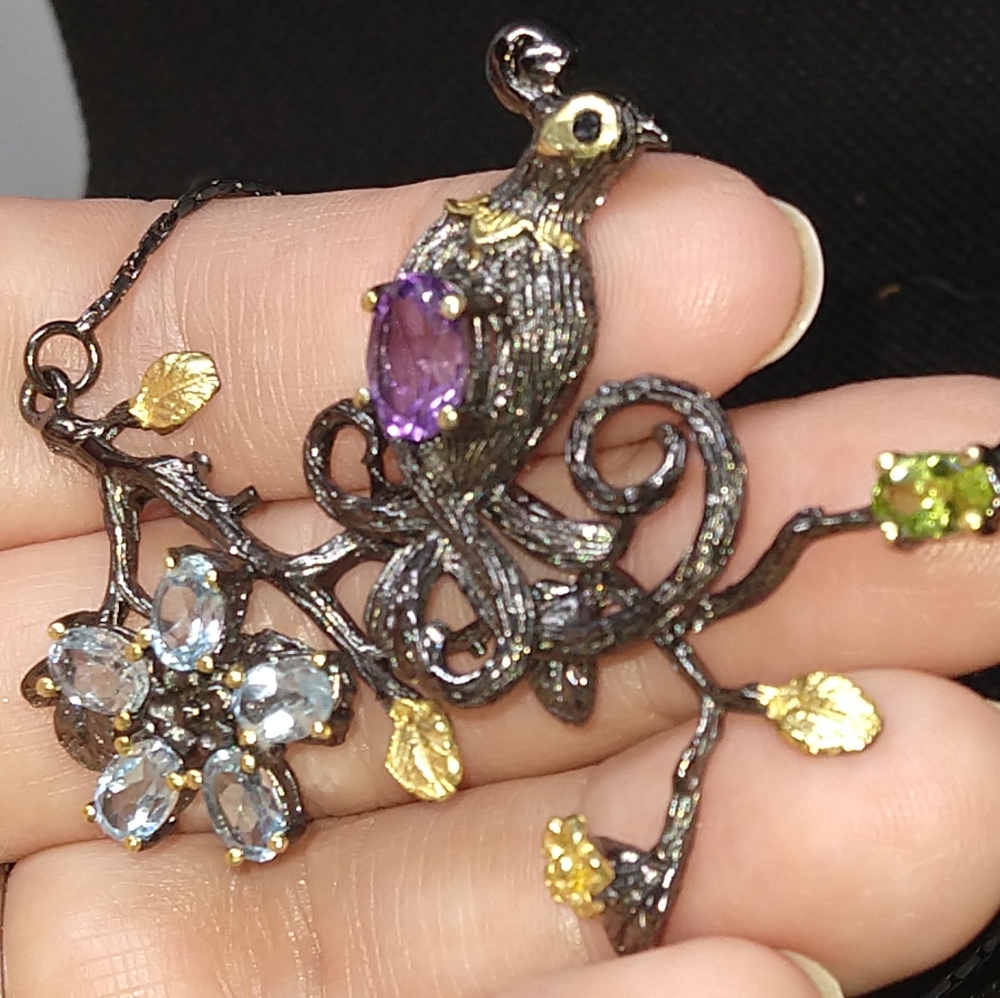 bird sapphire eye sterling necklace